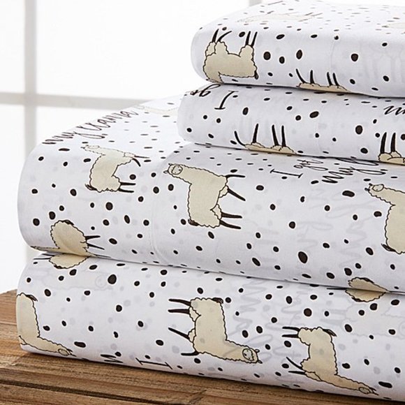 NWT Heavenly Home | Taupe & White 'I Got It From My Llama' Sheet Set- queen - Picture 1 of 3